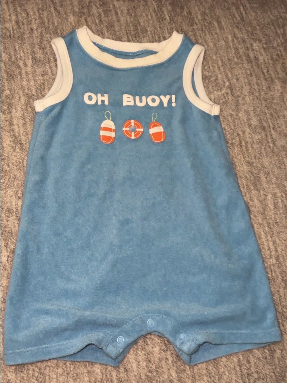 cloud island Blue and White "Oh Buoy!" Terry Romper